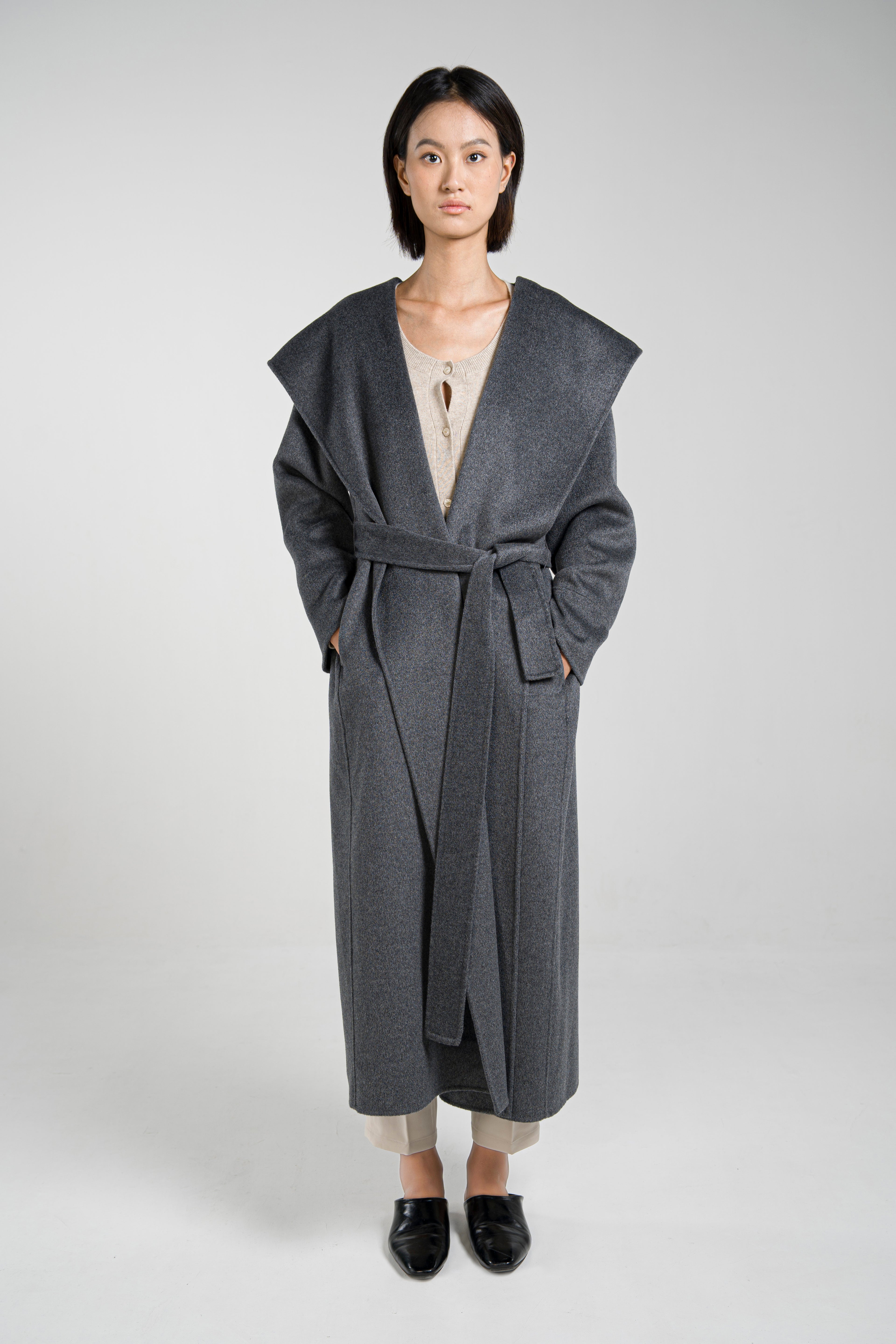 Large-Lapel Hooded Coat