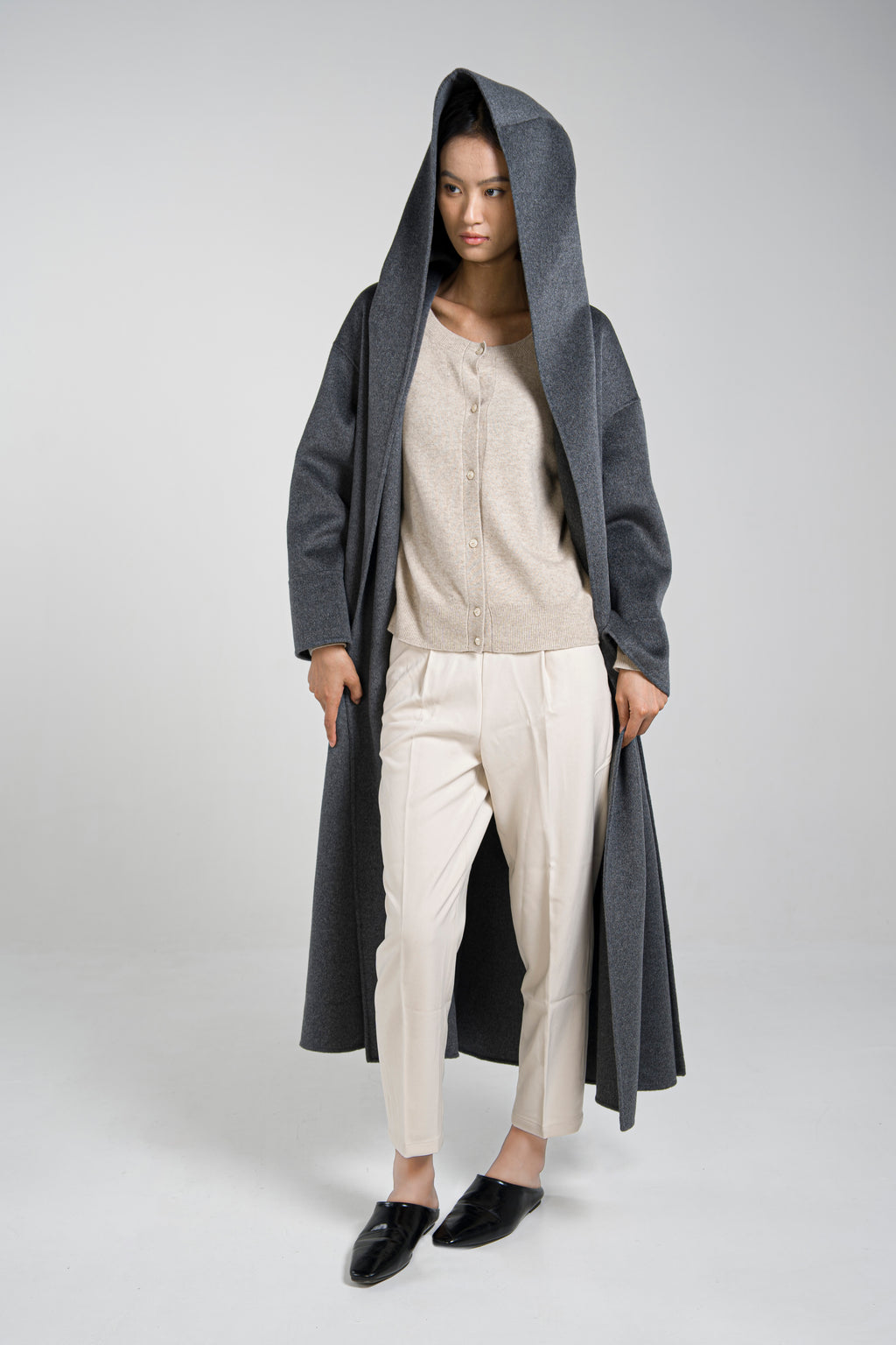 Large-Lapel Hooded Coat