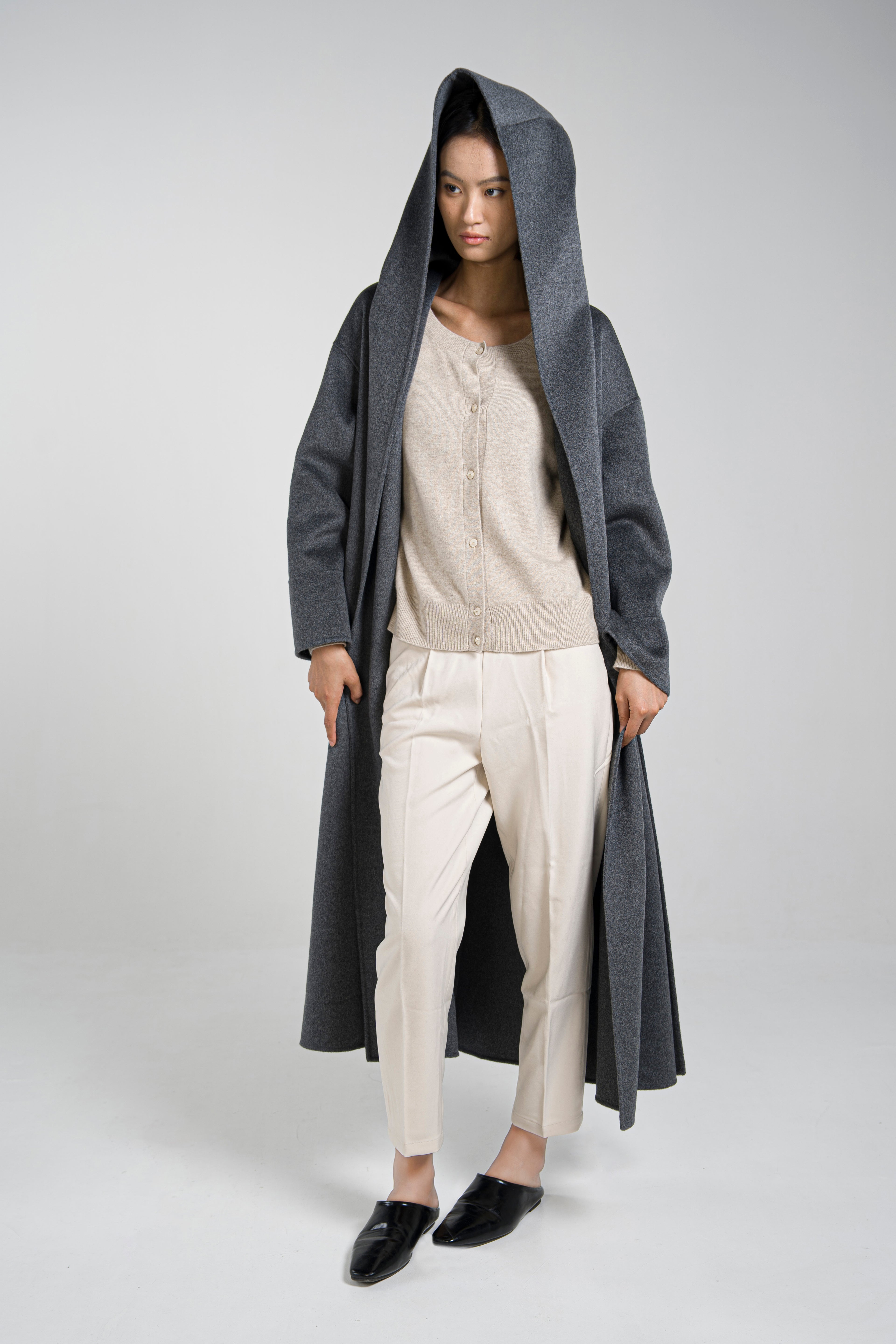 Large-Lapel Hooded Coat