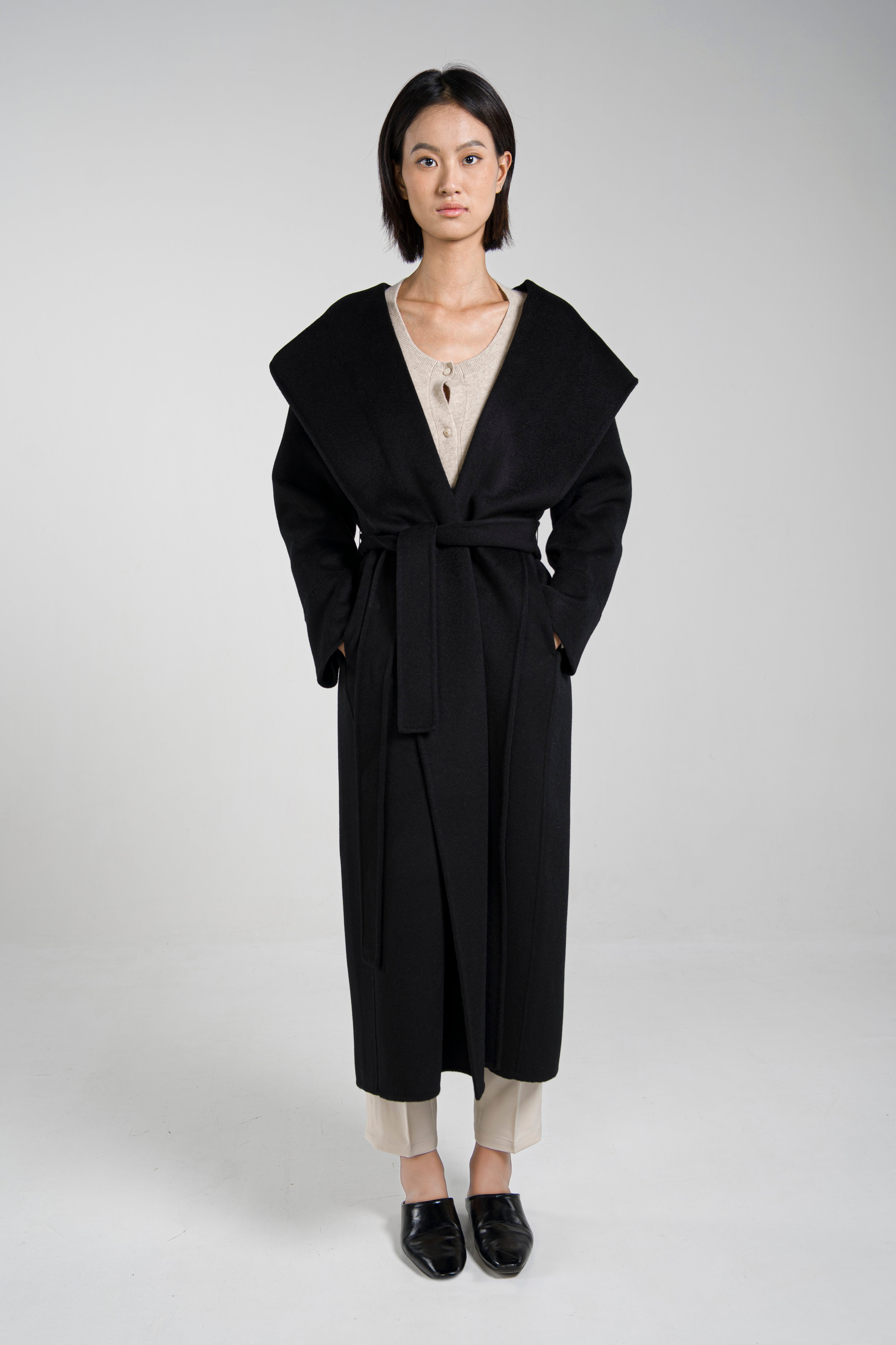 Large-Lapel Hooded Coat