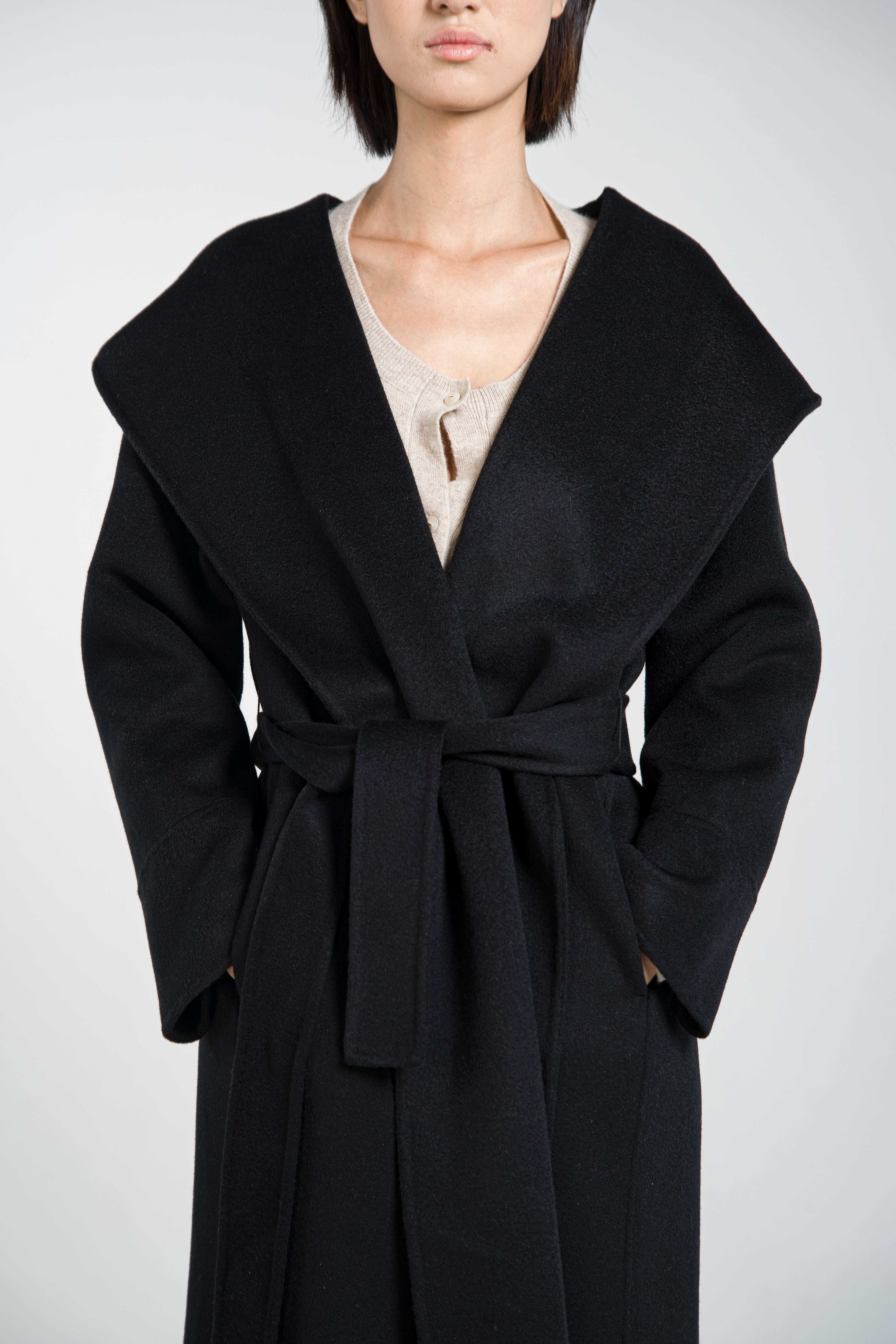 Large-Lapel Hooded Coat
