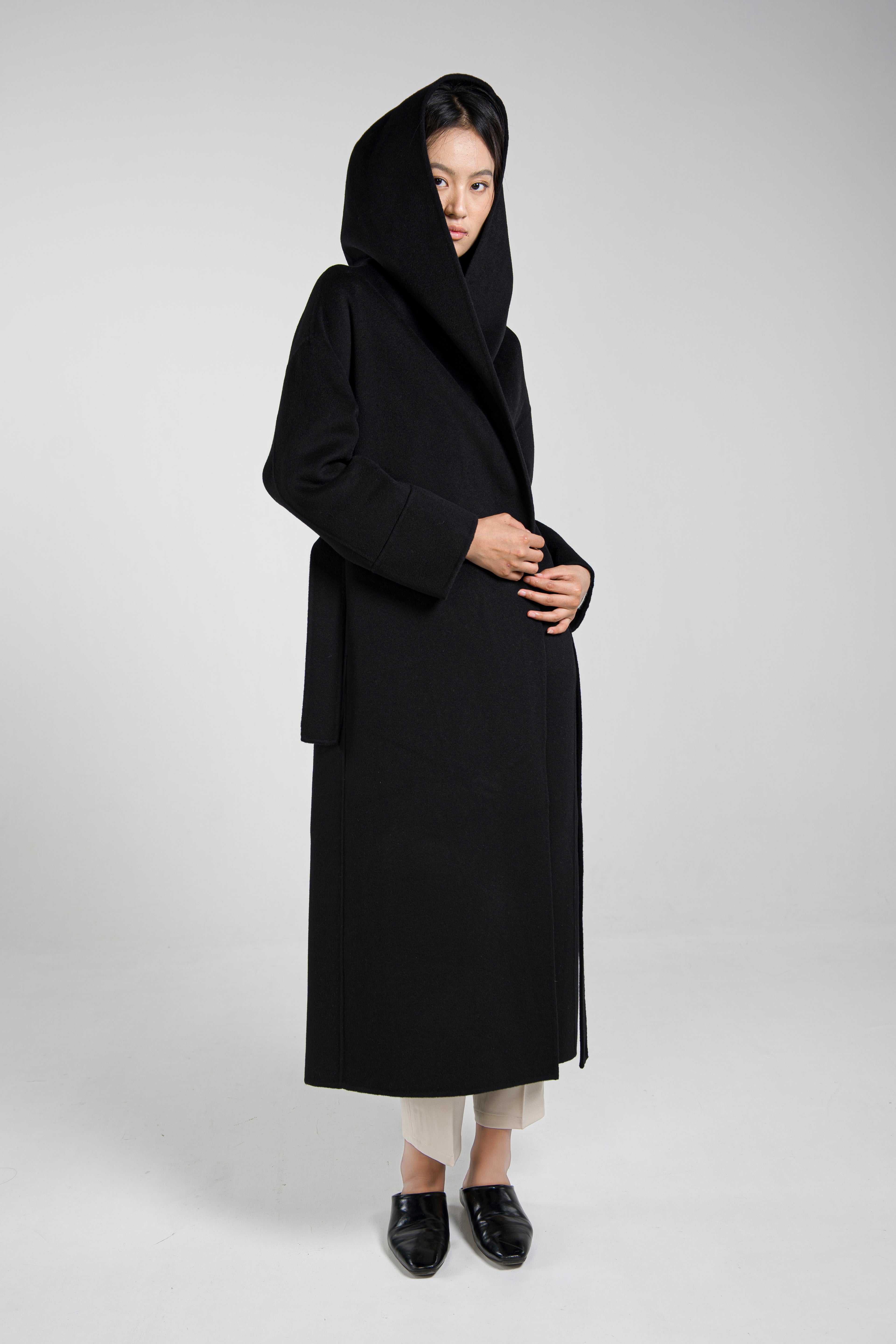 Large-Lapel Hooded Coat