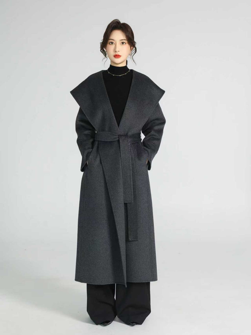 Large-Lapel Hooded Coat