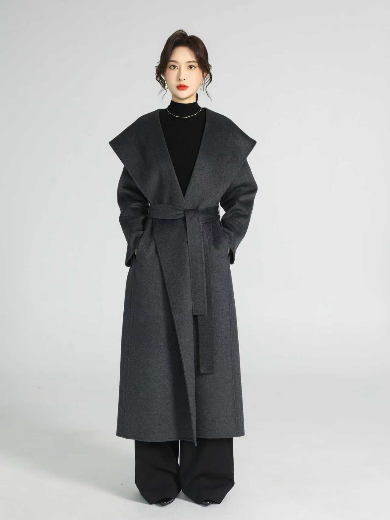 Large-Lapel Hooded Coat