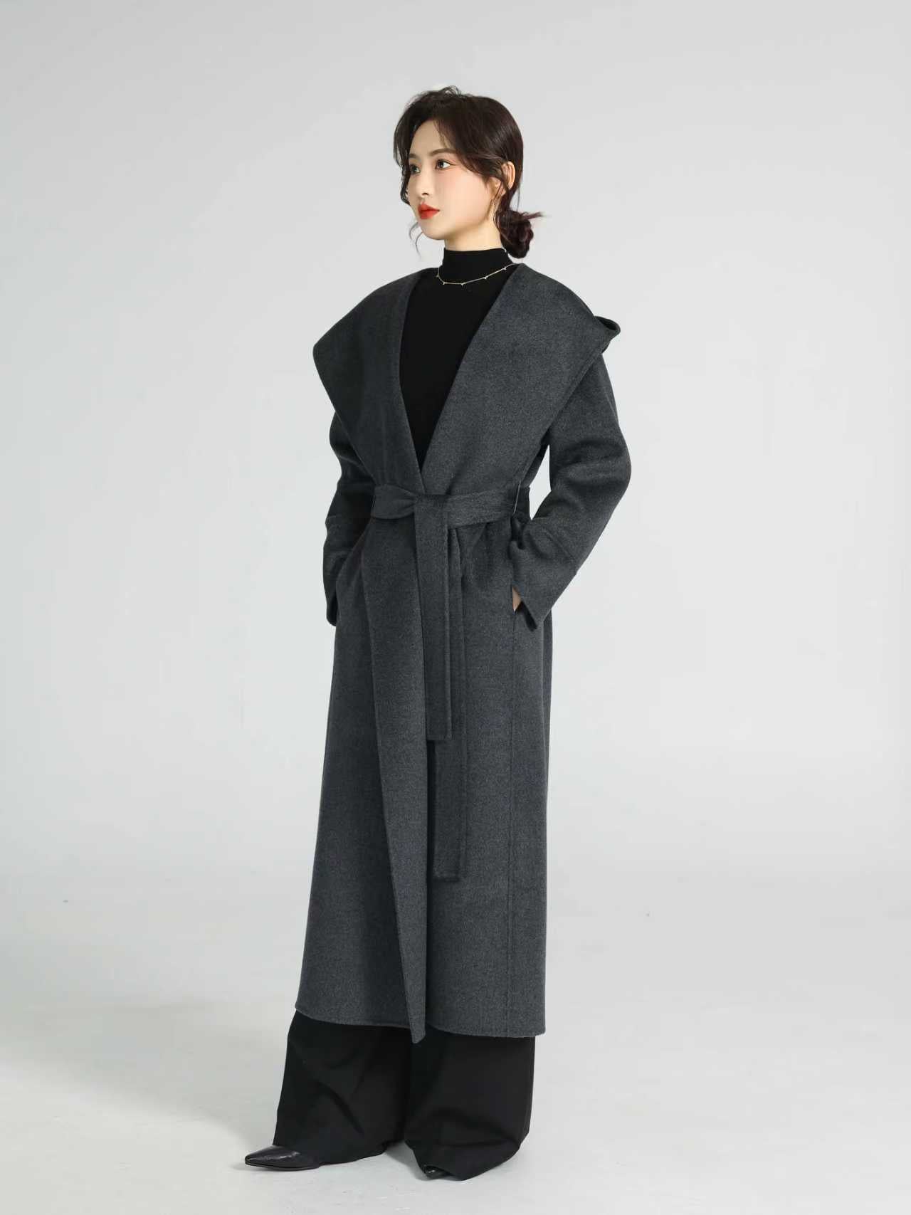 Large-Lapel Hooded Coat